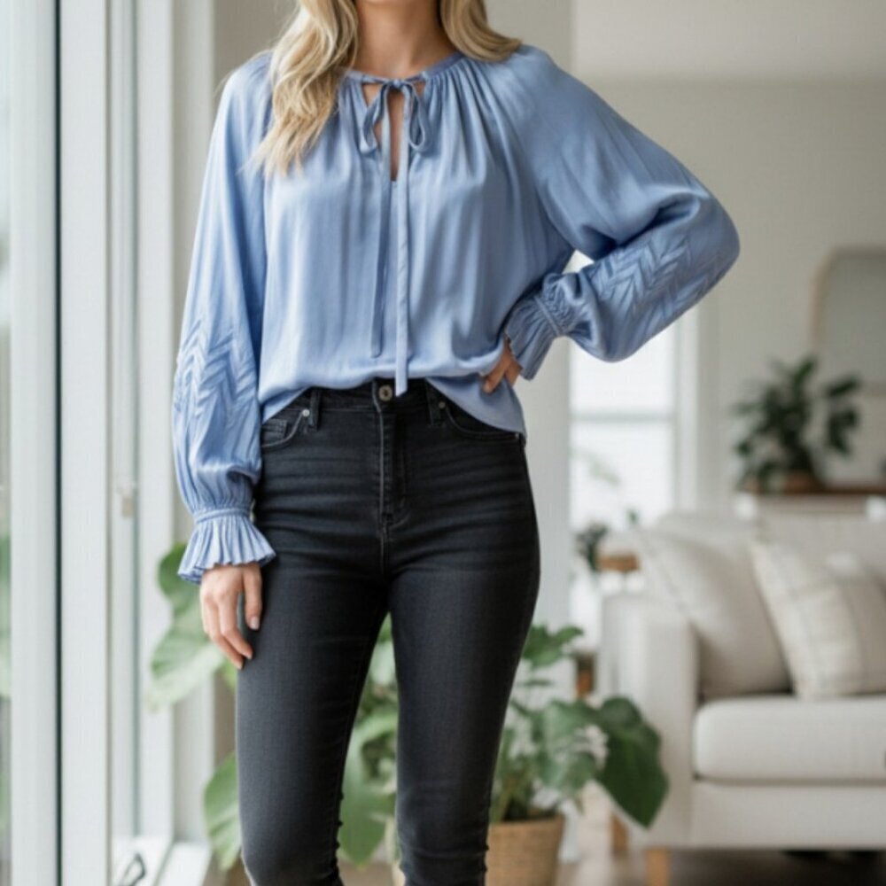 Ramy Brook Blake Blue Oversized Blouse XXS NWT